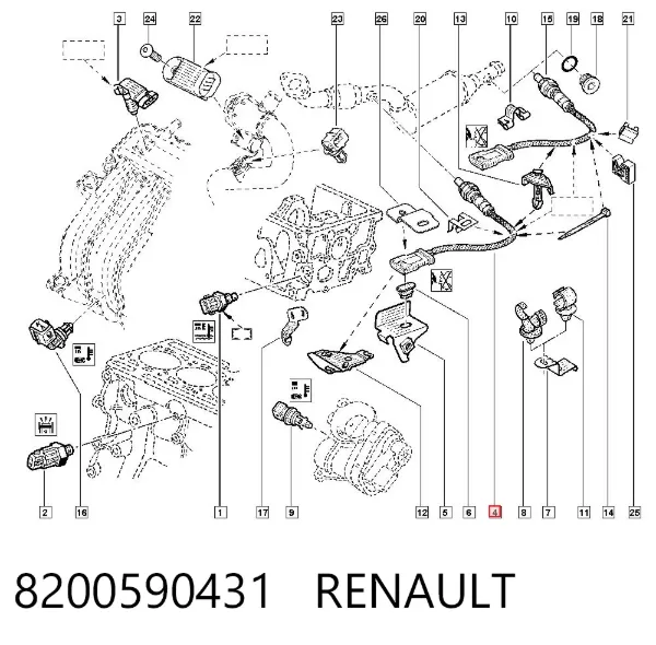 Sonda lambda czujnik tlenu przed katalizatorem 8200590431 Renault (RVI)