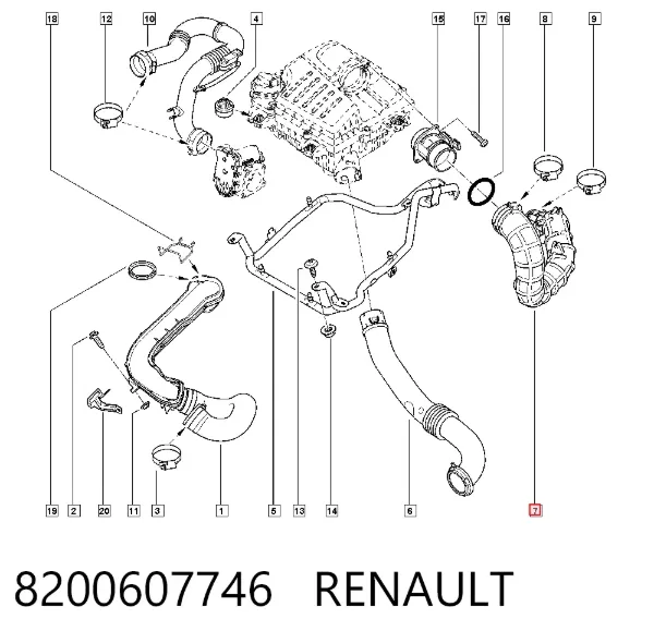 Króciec powietrza, wylot filtra powietrznego 8200607746 Renault (RVI)