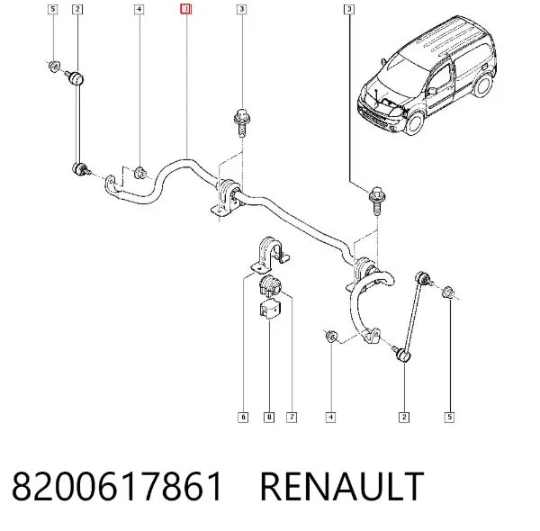 Stabilizator przedni 8200617861 Renault (RVI)
