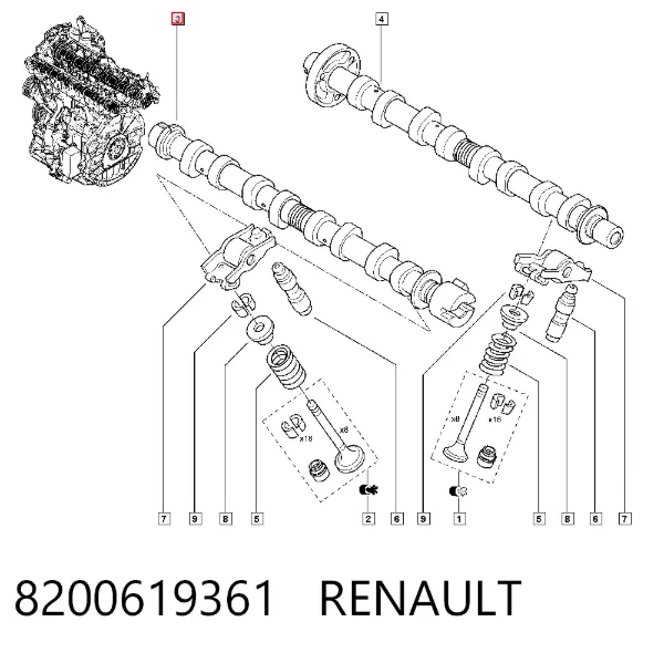 Wał rozrządu silnika ssący, dolotowy 8200619361 Renault (RVI)