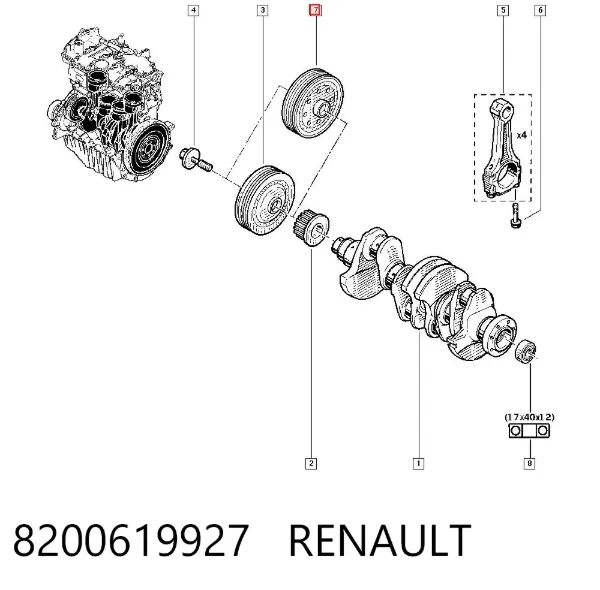 Koło pasowe wału korbowego 8200619927 Renault (RVI)