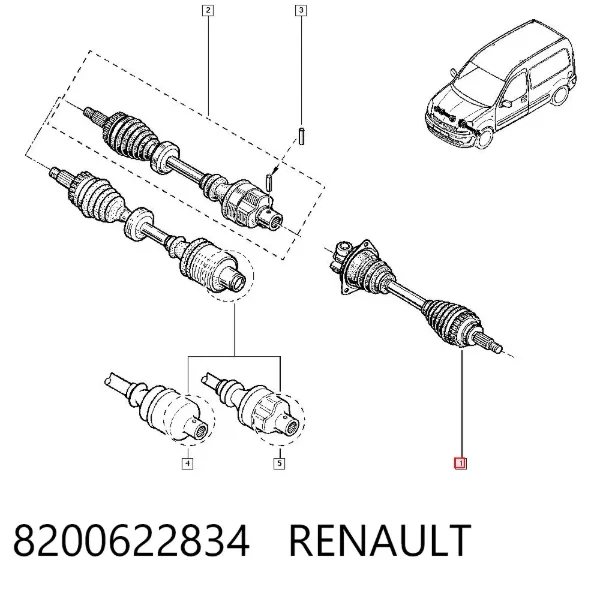 Półoś napędowa przednia lewa 8200622834 Renault (RVI)
