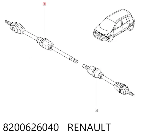 Półoś napędowa przednia prawa 8200626040 Renault (RVI)