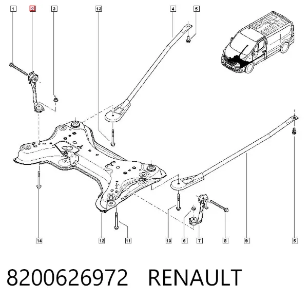 Rozpórka wahacza tylnego przedniego prawa 8200626972 Renault (RVI)