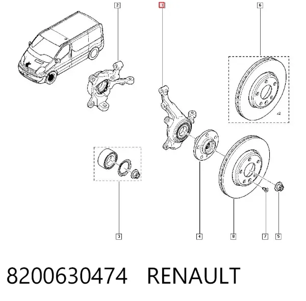 Czop (zwrotnica) przedni lewy 8200630474 Renault (RVI)