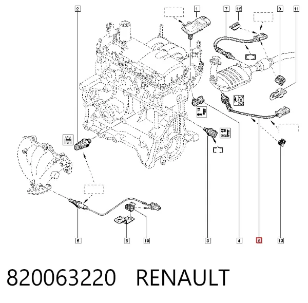 Sonda lambda czujnik tlenu po katalizatorze 820063220 Renault (RVI)