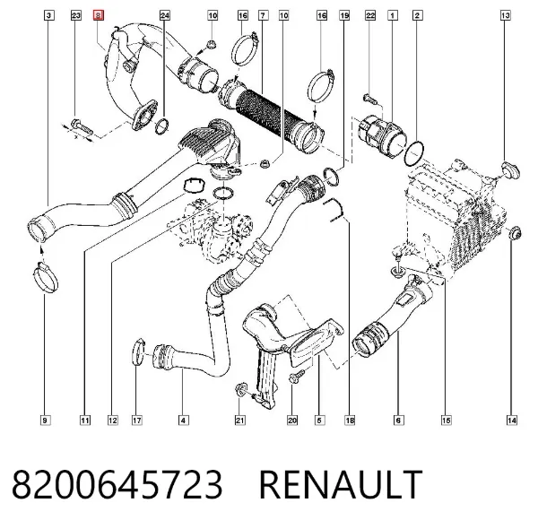 Króciec powietrza, wlot do turbiny (doładowanie) 8200645723 Renault (RVI)