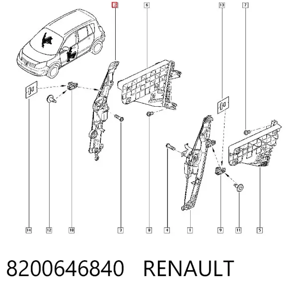 Mechanizm podnoszenia szyby drzwi przednich prawych 8200646840 Renault (RVI)