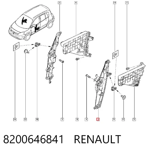 Mechanizm podnoszenia szyby drzwi przednich lewych 8200646841 Renault (RVI)