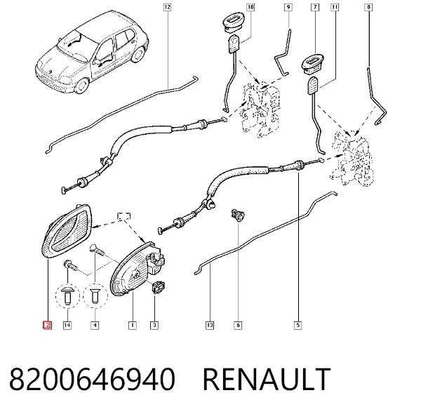Klamka drzwi prawych przednia/tylna wewnętrzna 8200646940 Renault (RVI)
