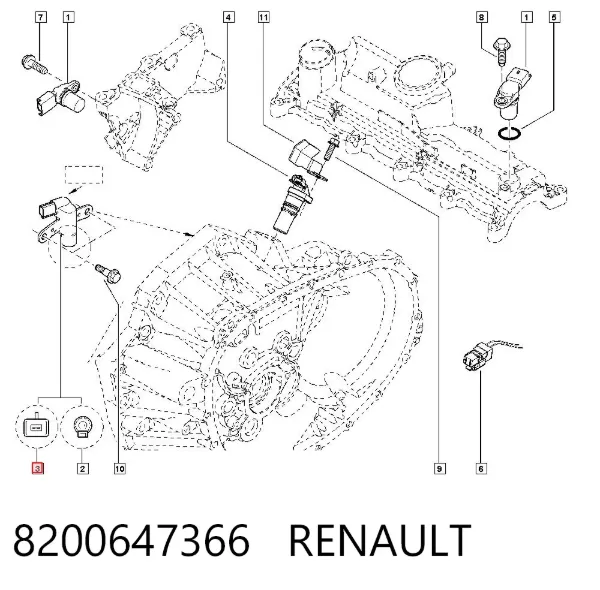 Czujnik położenia wału korbowego 8200647366 Renault (RVI)