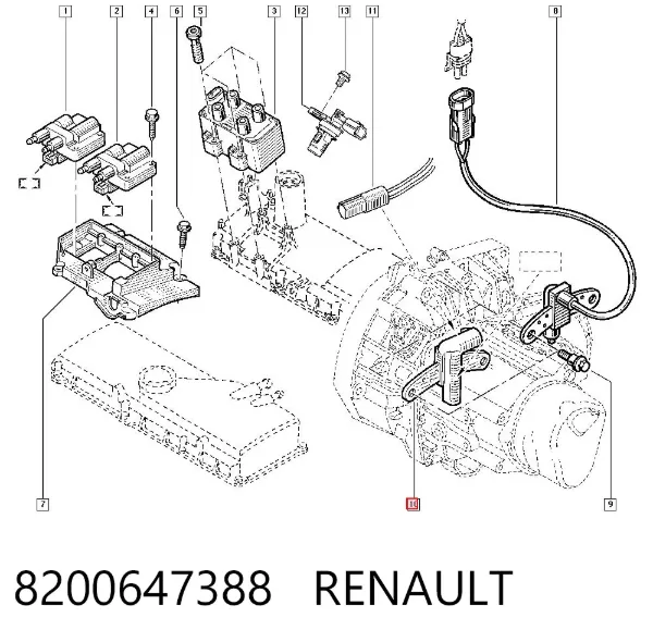 Czujnik położenia wału korbowego 8200647388 Renault (RVI)