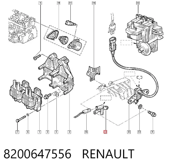 Czujnik położenia wału korbowego 8200647556 Renault (RVI)