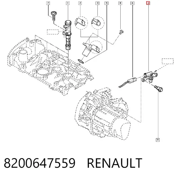 Czujnik położenia wału korbowego 8200647559 Renault (RVI)