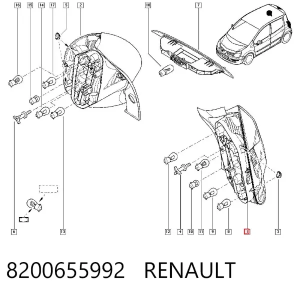Lampa zespolona tylna lewa 8200655992 Renault (RVI)