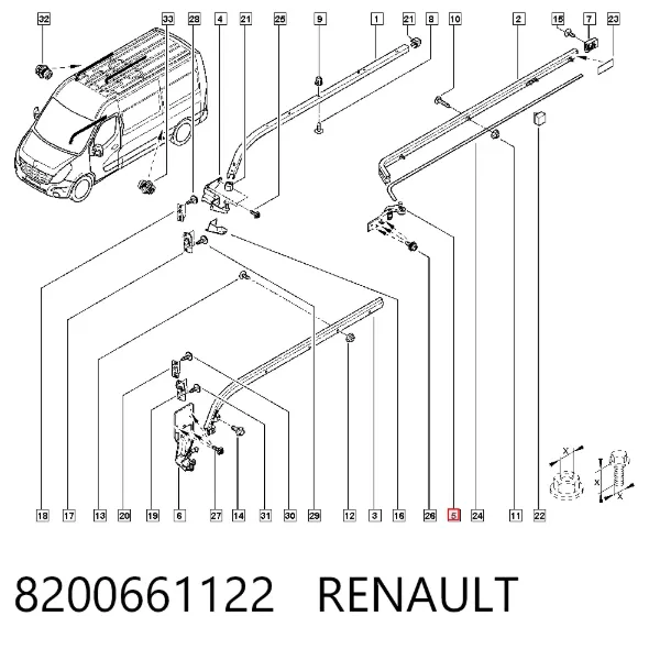 Rolka drzwi bocznych (przesuwnych) prawa środkowa 8200661122 Renault (RVI)