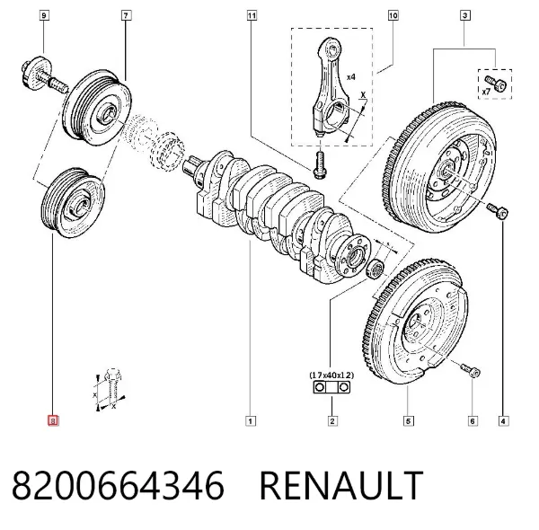 Koło pasowe wału korbowego 8200664346 Renault (RVI)