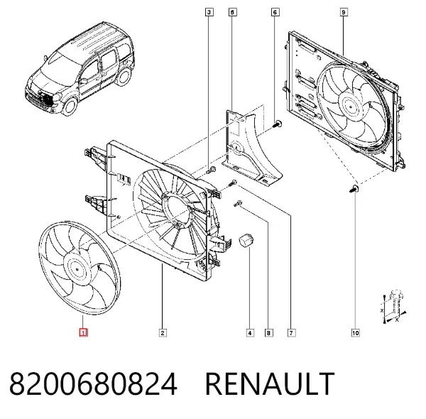 Wentylator elektryczny układu chłodzenia kompletny (silnik+wirnik) 8200680824 Renault (RVI)