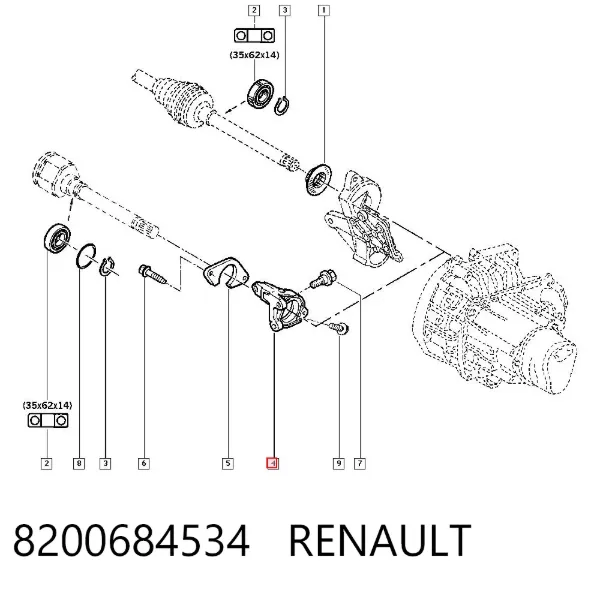 Podpora łożyska podwieszanego półosi przedniej 8200684534 Renault (RVI)