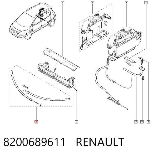 Linka hamulca ręcznego tylna prawa/lewa 8200689611 Renault (RVI)