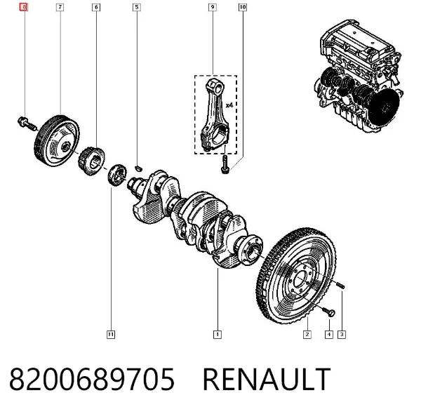 Śruba koła pasowego wału korbowego 8200689705 Renault (RVI)