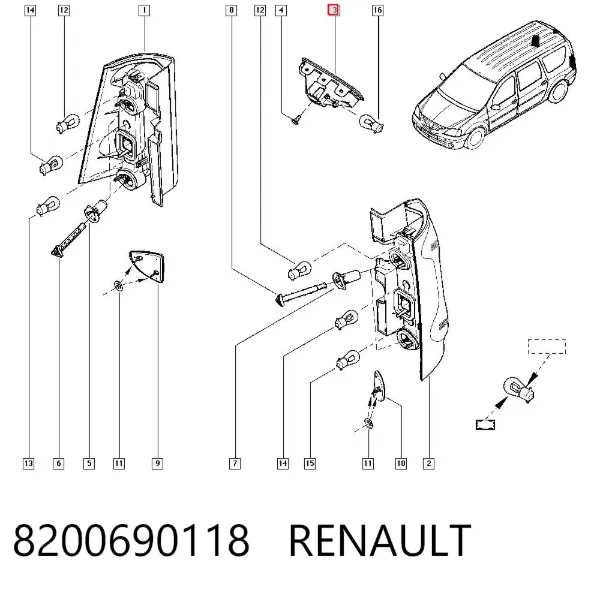 Lampa stop tylna dodatkowa 8200690118 Renault (RVI)