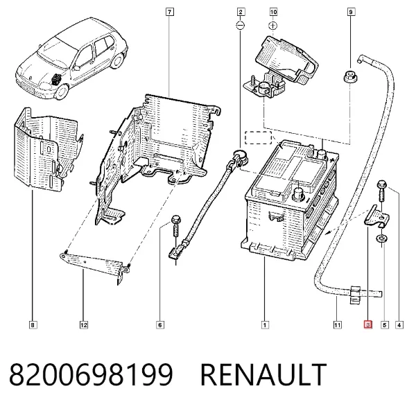 Mocowanie (podstawa) akumulatora 8200698199 Renault (RVI)
