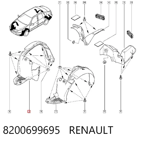 Nadkole błotnika przedniego prawe 8200699695 Renault (RVI)