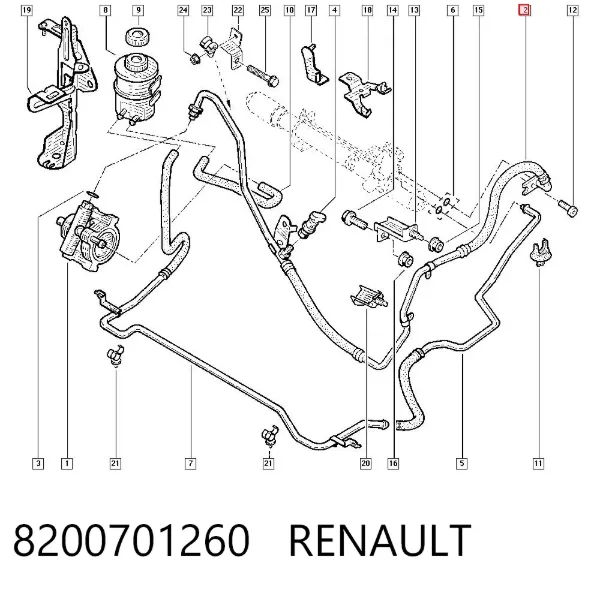 Przewód hydraulicznego układu wspomagania wysokiego ciśnienia, od pompy do maglownicy (mechanizmu) 8200701260 Renault (RVI)