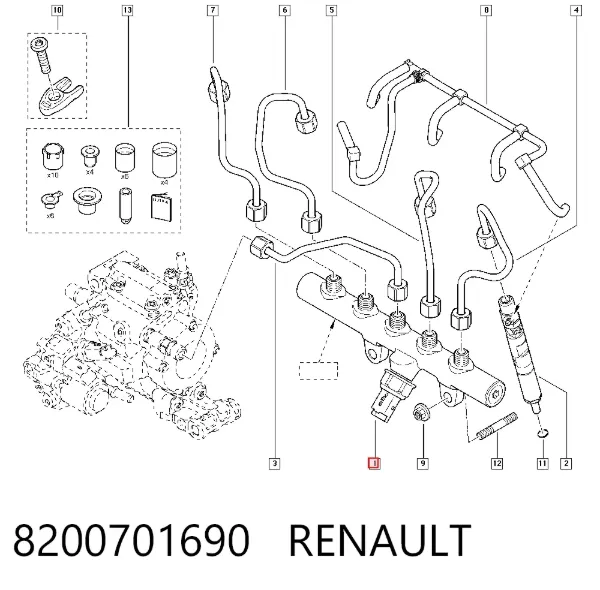 Regulator ciśnienia paliwa w listwie paliwowej 8200701690 Renault (RVI)
