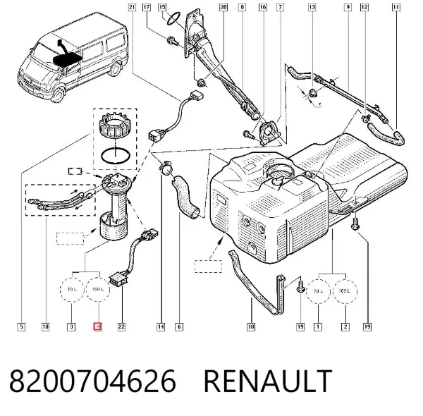 Moduł pompy paliwowej z czujnikiem poziomu paliwa 8200704626 Renault (RVI)