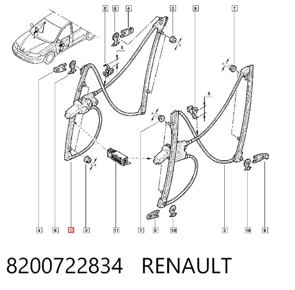 Mechanizm podnoszenia szyby drzwi przednich prawych 8200722834 Renault (RVI)