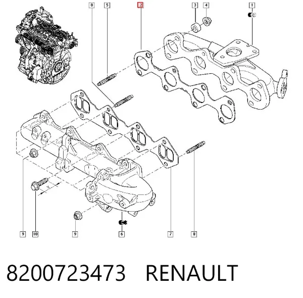 Uszczelka kolektora wydechowego 8200723473 Renault (RVI)