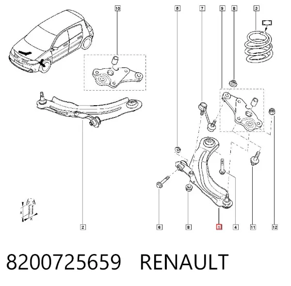 Wahacz zawieszenia przedniego dolny lewy 8200725659 Renault (RVI)