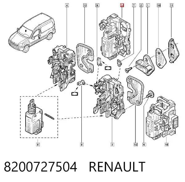 Zamek drzwi przednich prawych 8200727504 Renault (RVI)
