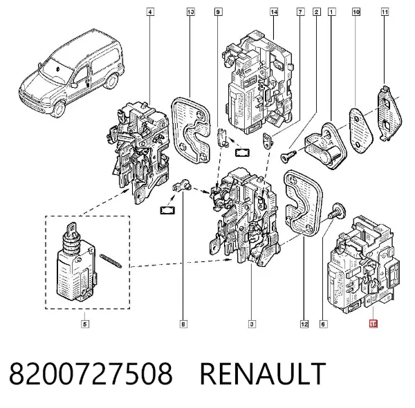 Zamek drzwi przednich lewych 8200727508 Renault (RVI)