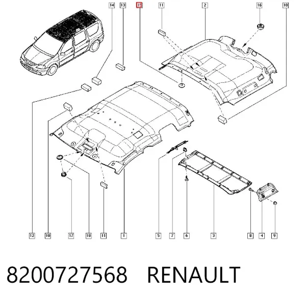 Spinka mocowania obicia klapy bagażnika 8200727568 Renault (RVI)