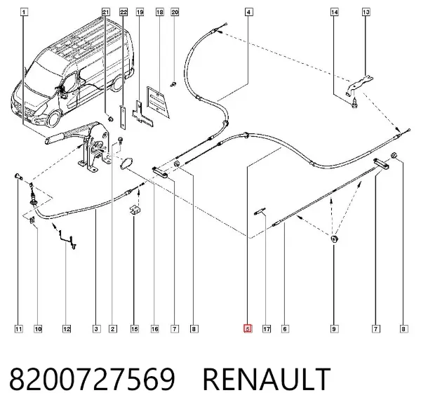 Linka hamulca ręcznego tylna prawa/lewa 8200727569 Renault (RVI)