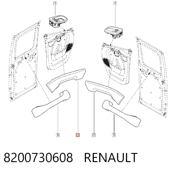 Klamka drzwi przednich wewnętrzna prawa 8200730608 Renault (RVI)
