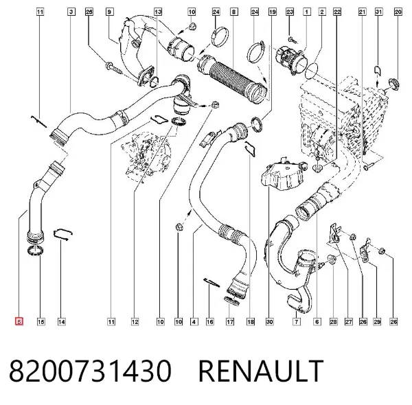 Przewód (króciec) intercoolera 8200731430 Renault (RVI)