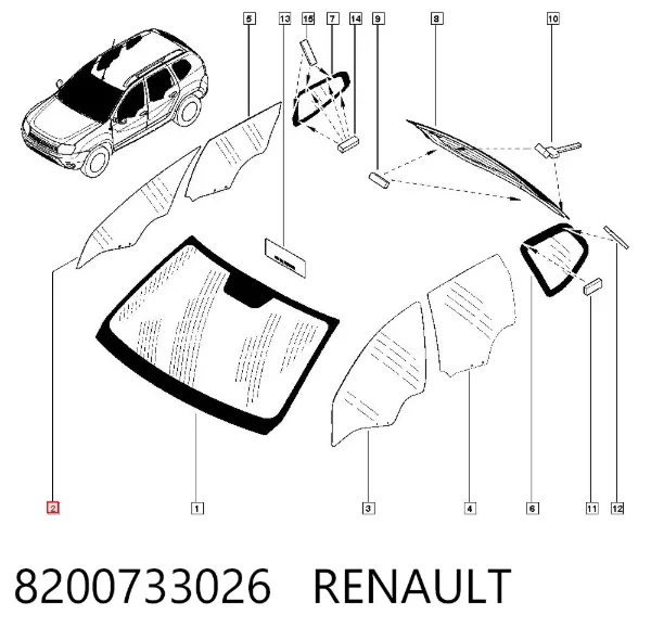 Szyba drzwi prawych przednich 8200733026 Renault (RVI)