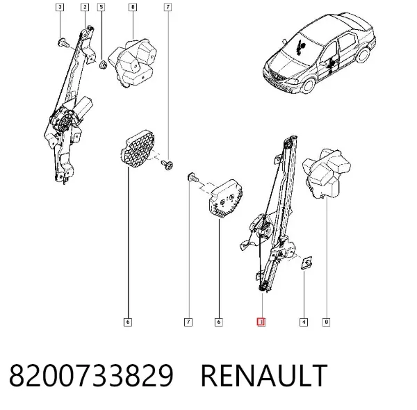 Mechanizm podnoszenia szyby drzwi przednich lewych 8200733829 Renault (RVI)