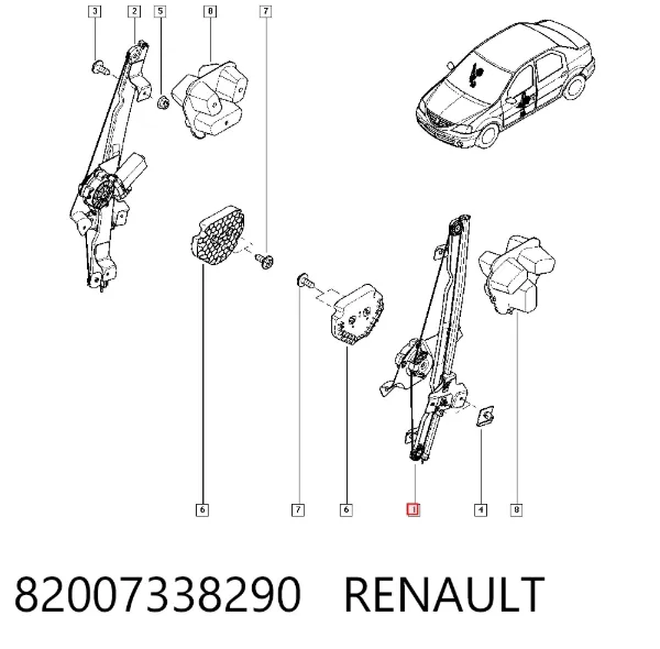 Mechanizm podnoszenia szyby drzwi przednich lewych 82007338290 Renault (RVI)