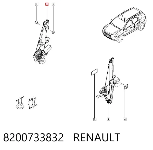 Mechanizm podnoszenia szyby drzwi tylnych prawych 8200733832 Renault (RVI)