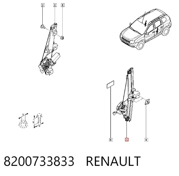 Mechanizm podnoszenia szyby drzwi tylnych lewych 8200733833 Renault (RVI)