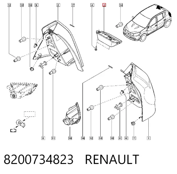 Lampa stop tylna dodatkowa Dacia Sandero I