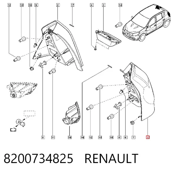 Lampa zespolona tylna lewa 8200734825 Renault (RVI)