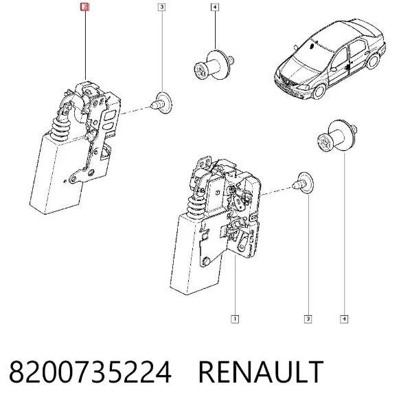 Zamek drzwi przednich prawych 8200735224 Renault (RVI)