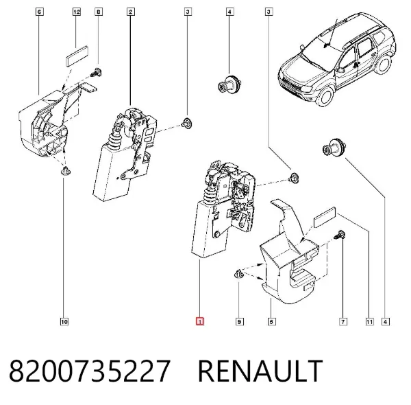 Zamek drzwi przednich lewych 8200735227 Renault (RVI)