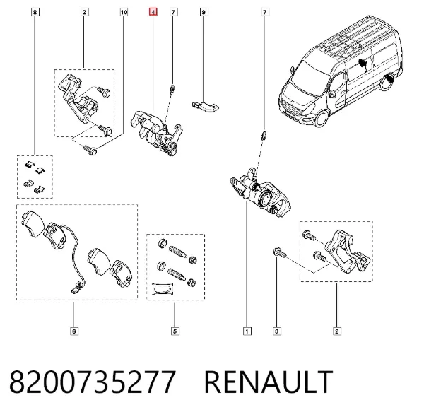 Zacisk hamulcowy tylny prawy 8200735277 Renault (RVI)
